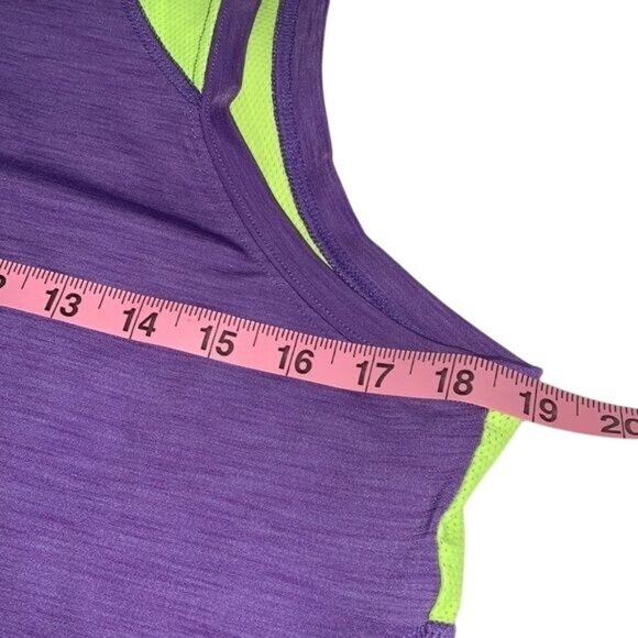 Purple & Neon Green Dri-Fit Sleeveless Active Tank Top With Zipper Pocket By Avi - Picture 10 of 10